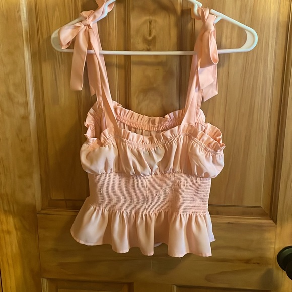 Peach Bow Tie Strap Crop Top, NWT - Picture 2 of 7